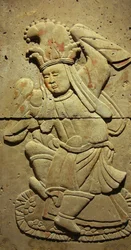 Terrakottastele med danser, Tang-dynastiet (618-907), oppdaget i Shaanxi-provinsen, Steles Forest Museum i Xian. Fotografi, Leonard de Selva, Kina, 2006.