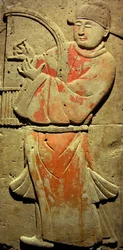 Terrakottastele med musiker, Tang-dynastiet (618-907), oppdaget i Shaanxi-provinsen, Steles Forest Museum i Xian. Fotografi, Leonard de Selva, Kina, 2006.