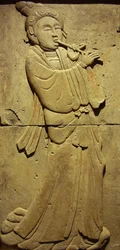 Terrakottastele med musiker, Tang-dynastiet (618-907), oppdaget i Shaanxi-provinsen, Steles Forest Museum i Xian. Fotografi, Leonard de Selva, Kina, 2006.