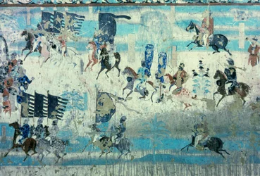 Zhang Yichao, guvernør i Vest-Gansu på utflukt for å bekjempe tibetanerne, Tang-dynastiet, 850–907 (veggmaleri)