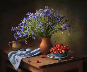 Sommerblomster og kirsebær