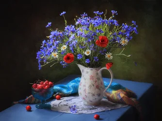 Sommerblomster og kirsebær