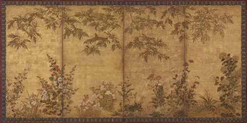 Mimosetre, valmuer og andre sommerblomster, Edo-perioden, 1630-1670.