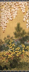 Blomster og sommerfugler (blekk, farge og bladgull på papir)
