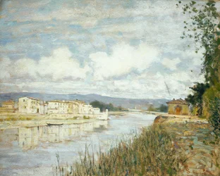 Limite sull#39;Arno, ca. 1890 (olje på papp)