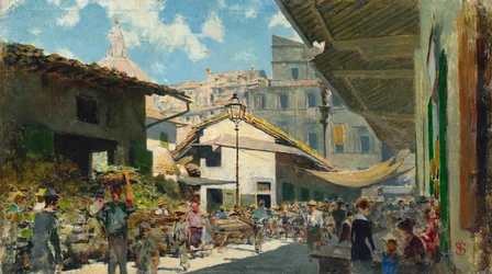 Det gamle markedet, ca. 1882–84 (olje på papp)