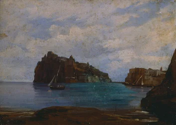 Det aragonske slottet i Ischia (olje på lerret)