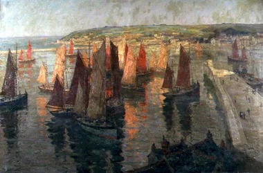 Rødt og gull, Brixham (olje på lerret)