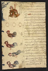 Or 4830 f.20, Hanens år, fra en «thailandsk spådomshåndbok (Phrommachat), som inneholder horoskoper basert på den kinesiske dyrekretsen»