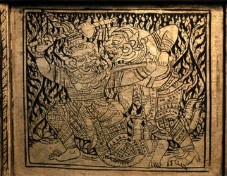 THAI ART: En episode i «Ramayana». Bokskap, Bangkok-stil