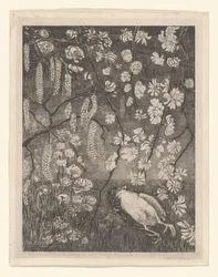 Død fugl under hassel- og kaprifolgreiner Flower Studies (original tittel)