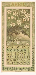 Aprilkalenderark med froskekalender 1911 12 litografier av Th. v. Hoytema (serietittel) Path under blossoms