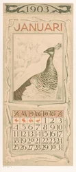 Kalenderblad for januar med påfugl - Kalender 1903, 12 litografier av Th. v. Hoytema (serietittel)