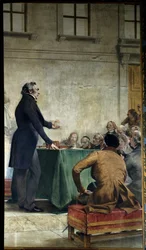 Francois Arago (1786-1853) studerte populær astronomi i amfiteatret til observatoriet. Maleri av Theobald Chartran (1849-1907). Paris, La Sorbonne - Francois Arago (1786-1853) holder et foredrag om populær astronomi ved Royal Observatory of Paris.