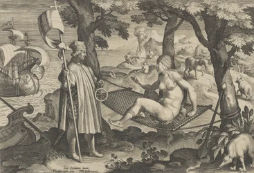 New Inventions of Modern Times [Nova Reperta], The Discovery of America, plate 1, ca. ..., ca. 1600.