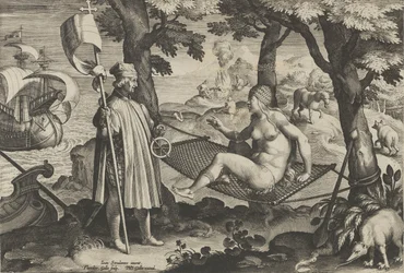 New Inventions of Modern Times [Nova Reperta], The Discovery of America, plate 1, ca. ..., ca. 1600.