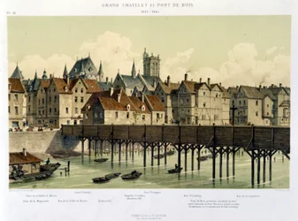 Det store Châtelet og trebroen (1621-1643) - i "Paris fra 1200-tallet til i dag" av Hoffbauer, red. Firmin Didot & Cie