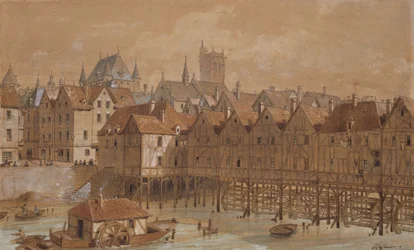 Grand Chatelet og Pont aux Meuniers (penn, blekk og wc på papir)