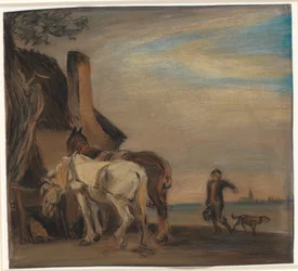 Charles bringer vann til to hester (kopi etter Paulus Potters maleri på Louvre)