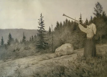 Oppe under fjellet lyder et treblåseinstrument