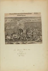 Outina, gallerne overvinner hærene sine med hjelp fra Potanus. XIII. (fra boken Americae, del to)