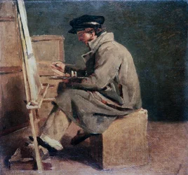 Unge kunstnere ved staffeliet sitt 