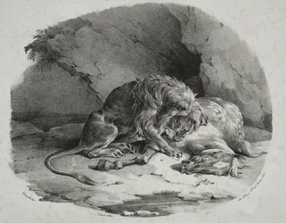 Hest fortært av en løve, 1823.