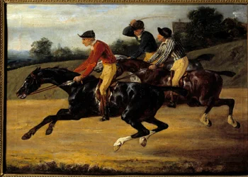 Hesteveddeløp: "" Hester montert til venstre galopp"" Maleri av Theodore Gericault (1791-1824)