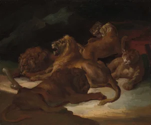 Løver i et fjellaktig landskap, ca. 1818-20.