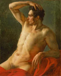 Mannlig torso i profil, høyre arm hevet, 1812