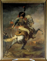 Offiser for keisergardens beredne jegere i angrep, maleri av Théodore Géricault (1791-1824), 1812, H. 3,49 x 2,66 m