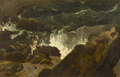 Shipwrecked on a Beach, ca. 1822-3 (olje på papir montert på lerret)