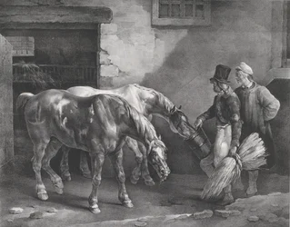 To stolpehester ved døren til en stall, 1822.