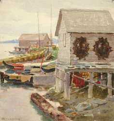 Tørking av skinn, Sitka, ca. 1880-1914.