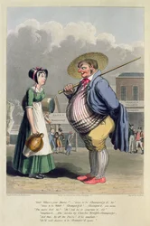 Annonse for Charles Wrights Champagne, gravert av George Hunt, ca. 1827 (farget etsning)