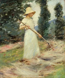 Jente som raker høy, ca. 1890 (olje på lerret)