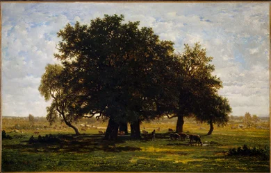 Gruppe av Chenes, Apremont. Maleri av Theodore Rousseau (1812-1867)