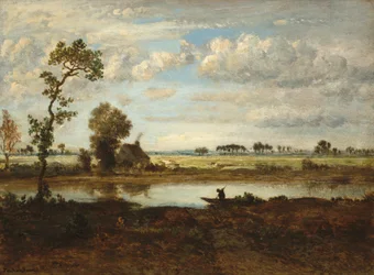 Landskap med båtmann, ca. 1860 (olje på tre)