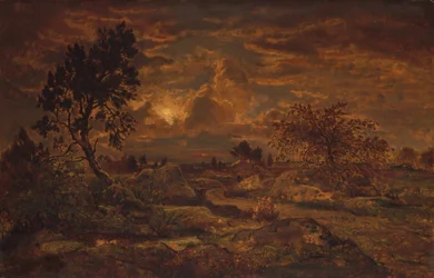 Solnedgang nær Arbonne, ca. 1860-65.