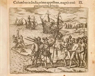Kristoffer Columbus går i land på øya Guanahani (San Salvador), 12. oktober