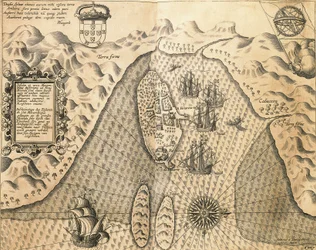 Kyster av Mosambik fra, Øst-India av Johannes Hugonis Linschooten og Theodore de Bry, gravering
