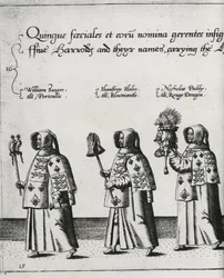 Herolder i begravelseskortesjen til Sir Philip Sidney på vei til St. Pauls Cathedral, 1587