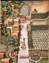 Gravering fra "" Admirante Narratio Americae"" av Theodore de Bry (1528-1598)