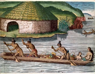 Gravering fra "Admirante Narratio Americae" (History of America) av Theodore de Bry (1528-1598)