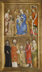 Votivt maleri av erkebiskop Jan Ocko z Vlasimi (Johann Otschko von Wlaschim) (1292-1380) - Votivt maleri av erkebiskop Jan Ocko av Vlasim - (sirkel) Theodoric av Praha (aktiv ca. 1360-1380). Tempera på panel, før 1371. Nasjonalgalleriet, Praha