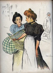 Les blechisseuses Drawing by Theophile Alexandre Steinlen (1859-1923) - in “” Le Rire””” of 1898 - Two Washerwomen - If you had to listen to all the customers, it would mean too much laundry for us to clean