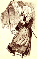 ung landsbyboer - spinner - tegning (detalj) av Steinlen (1859-1923) for å illustrere sangen "" Hvorfor file tu? "" - slutten av 1800-tallet