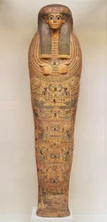 Egyptisk kiste for en navnløs person dekorert med rituelle scener, ca. 1050 f.Kr.