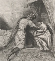 Han kveler henne: plate 13 fra Othello Act 5, Scene 2, etset 1844, gjengitt 1900.