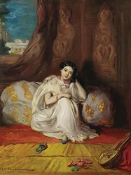 Ung maurisk jente, sittende i et rikt interiør, Almée, 1853.